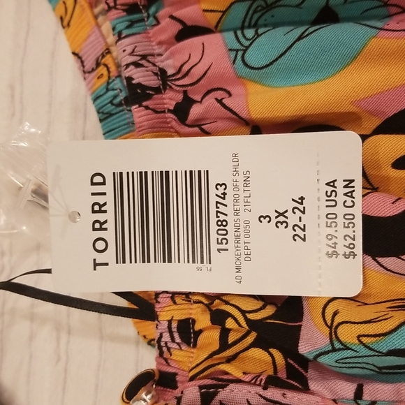 Torrid Mickey And Friends Retro Off Shoulder Short Sleeve Shirt Top, size 3 - Picture 5 of 13